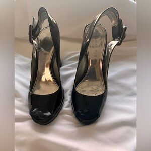 Marc Fisher Glossy Black Peep Toe Heels